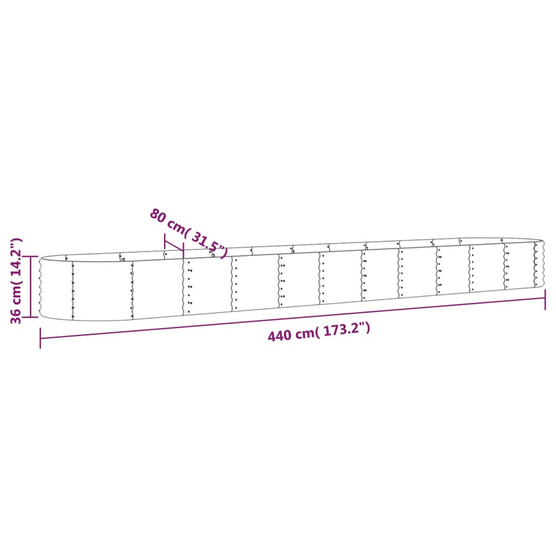 vidaXL antracitszürke porszórt acél kerti magaságyás 440x80x36 cm