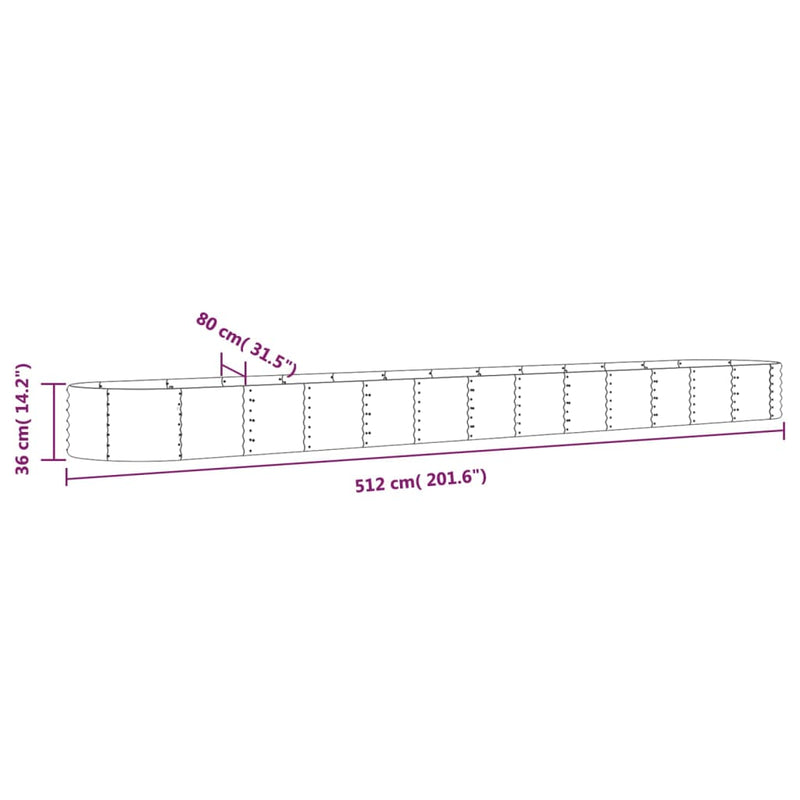 vidaXL antracitszürke porszórt acél kerti magaságyás 512x80x36 cm