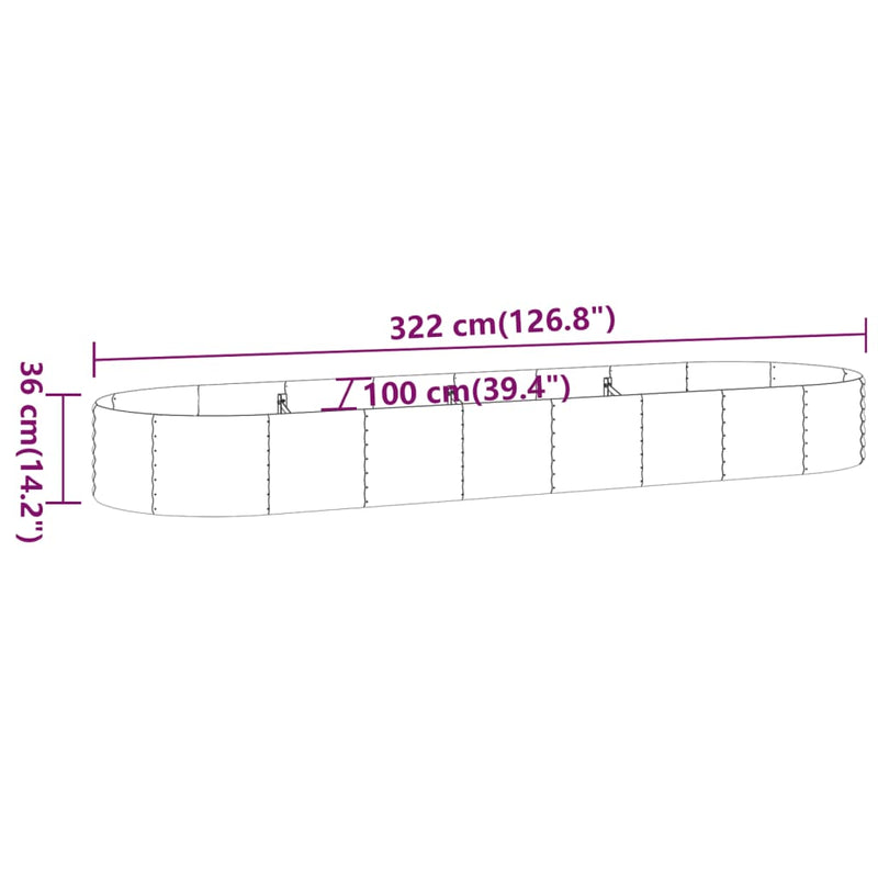 vidaXL ezüstszínű porszórt acél kerti magaságyás 322x100x36 cm