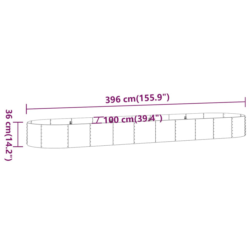 vidaXL antracitszürke horganyzott acél kerti magaságyás 396x100x36 cm