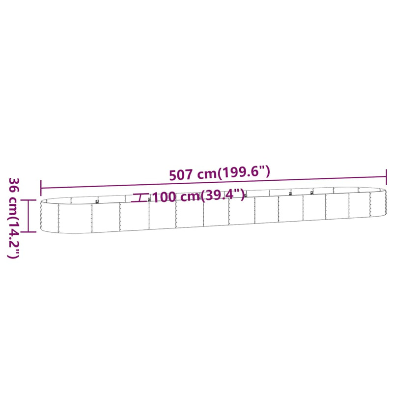 vidaXL szürke horganyzott acél kerti magaságyás 507x100x36 cm