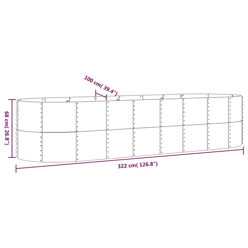 vidaXL antracitszürke horganyzott acél kerti magaságyás 322x100x68 cm