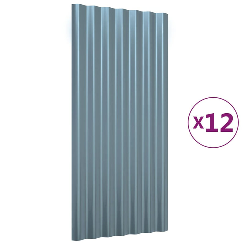 vidaXL 12 db szürke horganyzott acél tetőpanel 80x36 cm