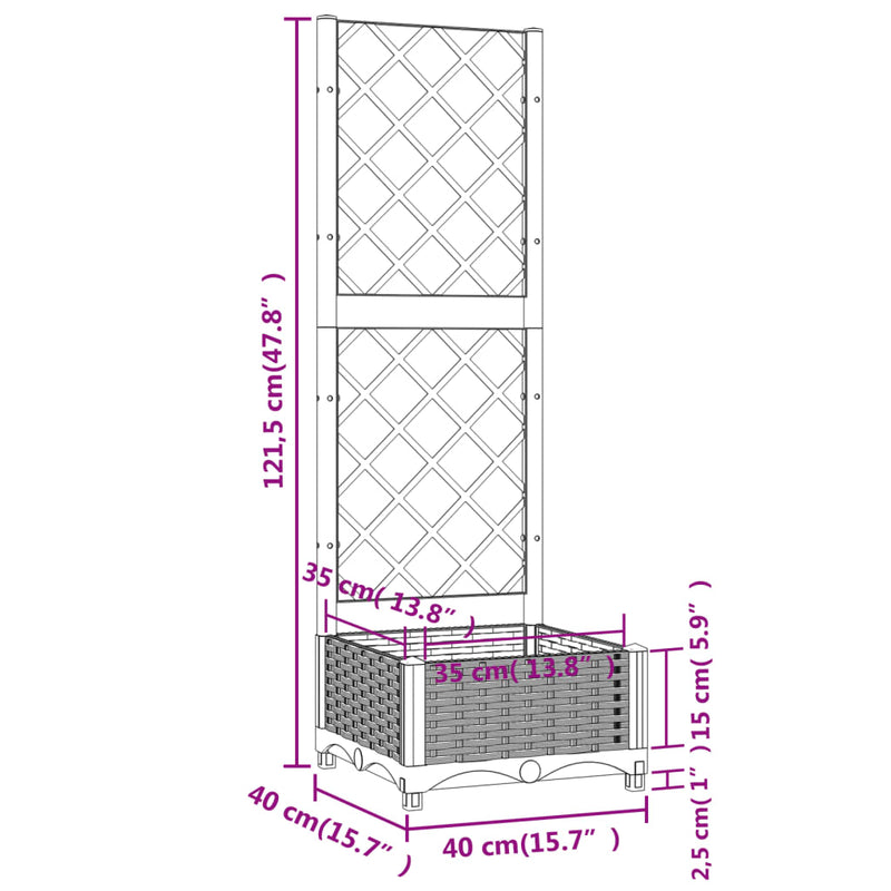 vidaXL barna polipropilén rácsos kerti ültetőláda 40 x 40 x 121,5 cm