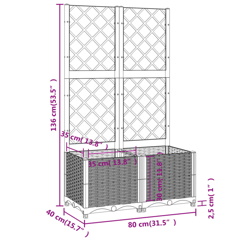 vidaXL barna polipropilén rácsos kerti ültetőláda 80 x 40 x 136 cm