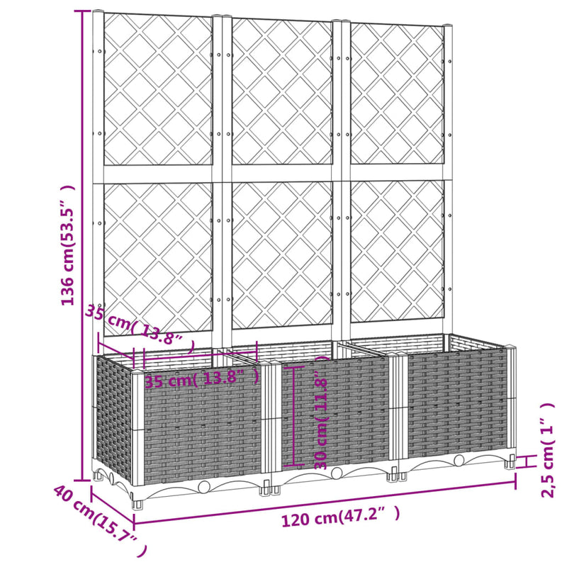 vidaXL barna polipropilén rácsos kerti ültetőláda 120 x 40 x 136 cm