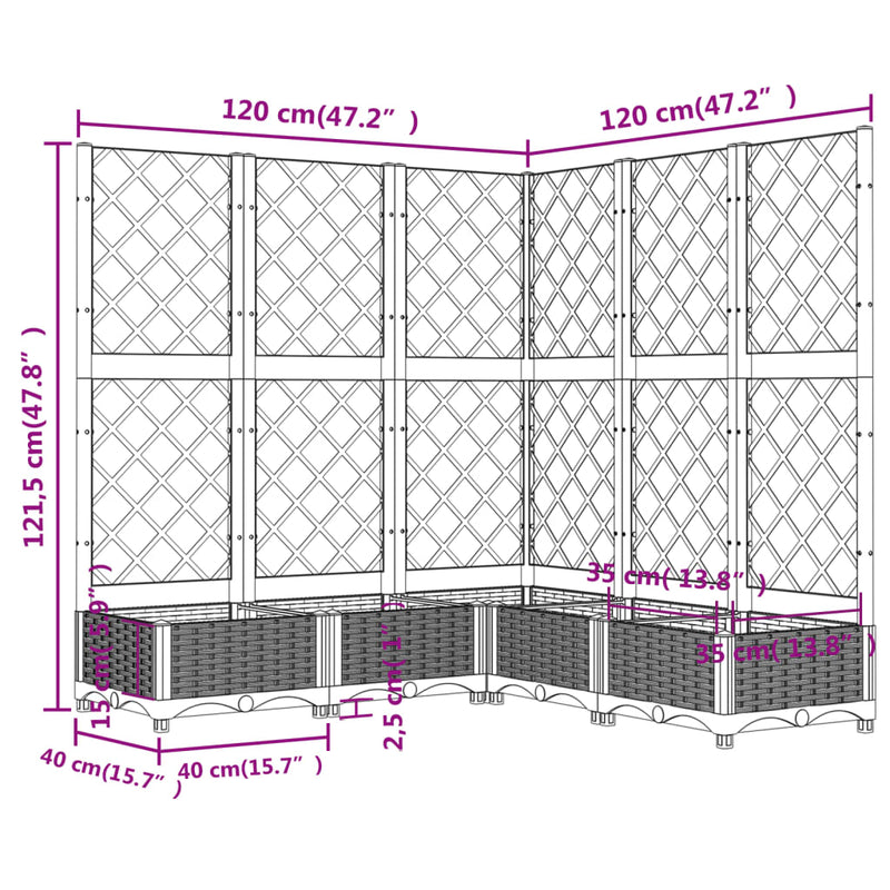 vidaXL barna polipropilén rácsos kerti ültetőláda 120 x 120 x 121,5 cm