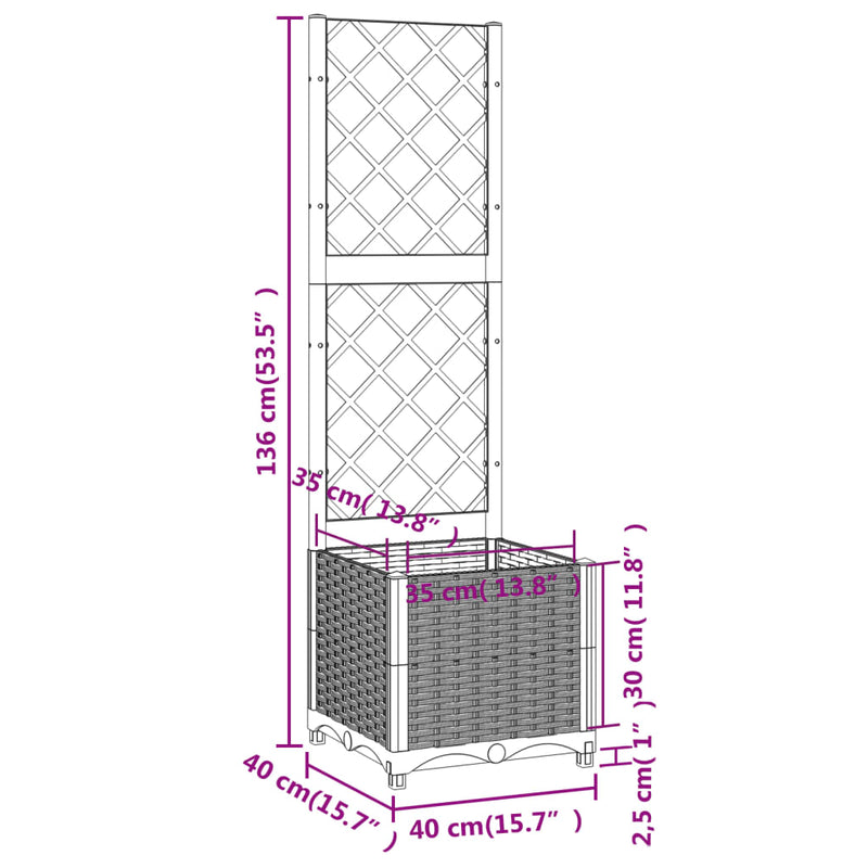 vidaXL fekete kerti virágláda ráccsal 40 x 40 x 136 cm PP