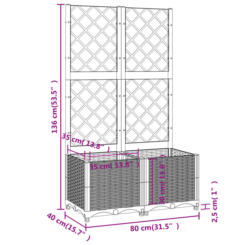 vidaXL fekete polipropilén rácsos kerti ültetőláda 80 x 40 x 136 cm