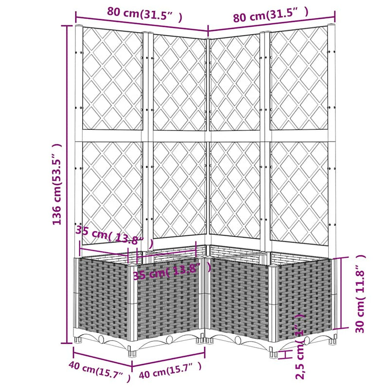 vidaXL fekete polipropilén rácsos kerti ültetőláda 80 x 80 x 136 cm