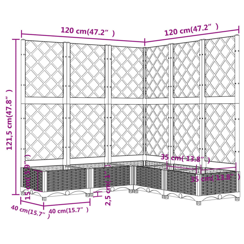 vidaXL fekete polipropilén rácsos kerti ültetőláda 120 x 120 x 121,5cm