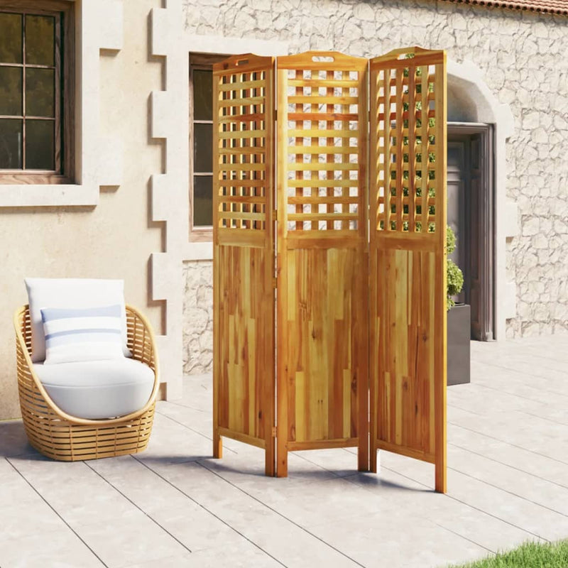 vidaXL 3 paneles tömör akácfa térelválasztó 121,5x2x180 cm