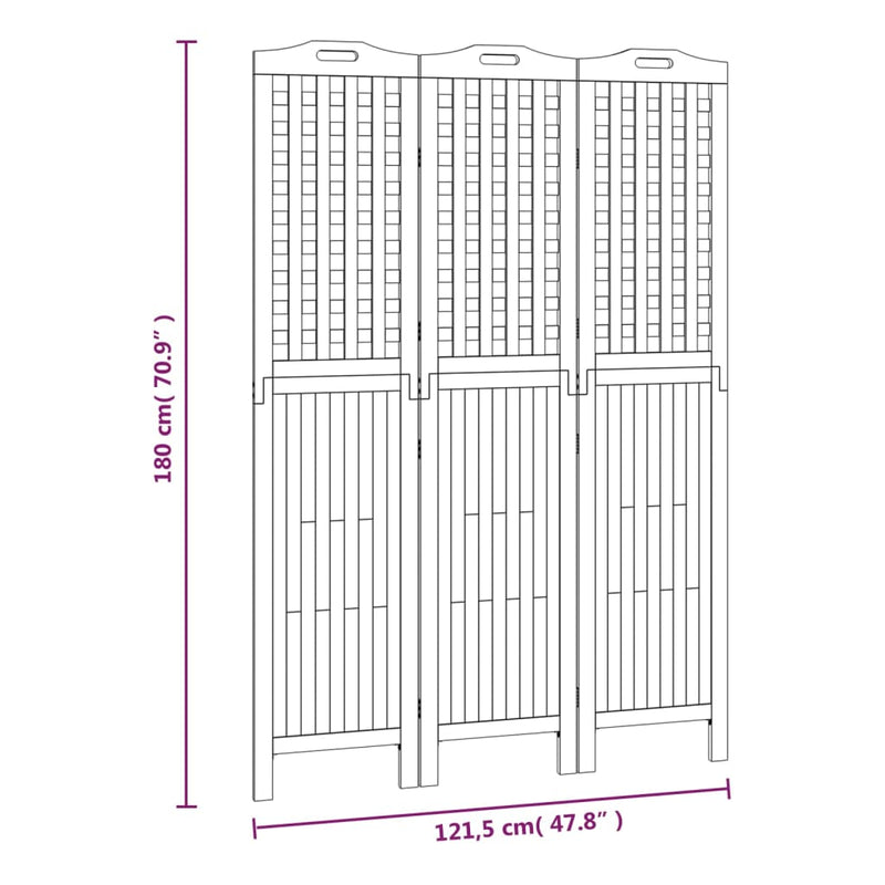 vidaXL 3 paneles tömör akácfa térelválasztó 121,5x2x180 cm