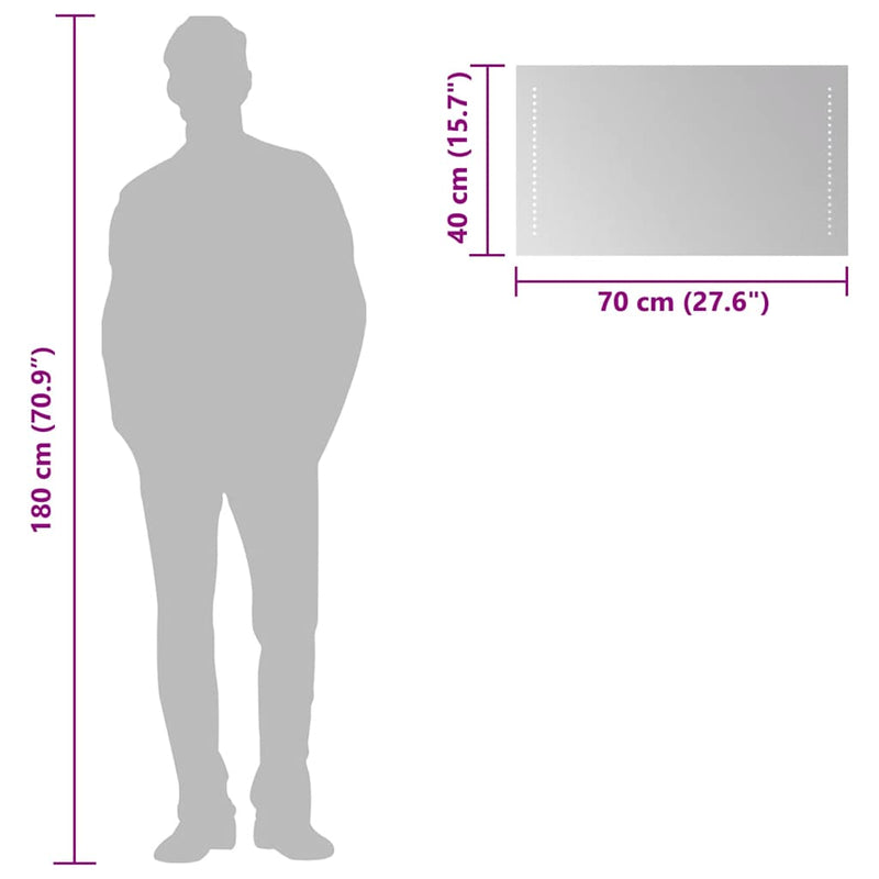 vidaXL LED-es fürdőszobatükör 70x40 cm