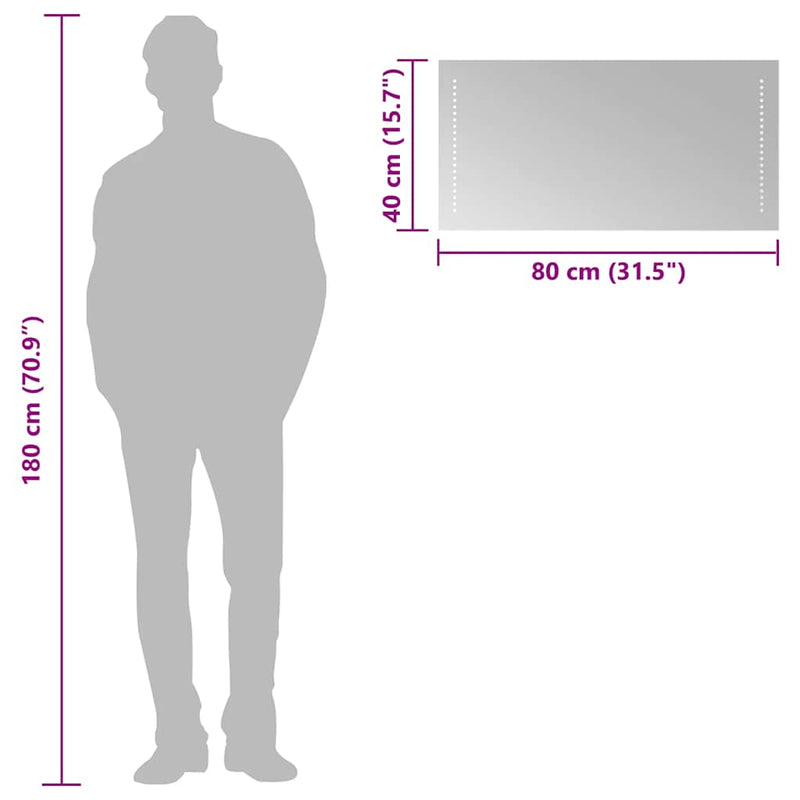 vidaXL LED-es fürdőszobatükör 80 x 40 cm