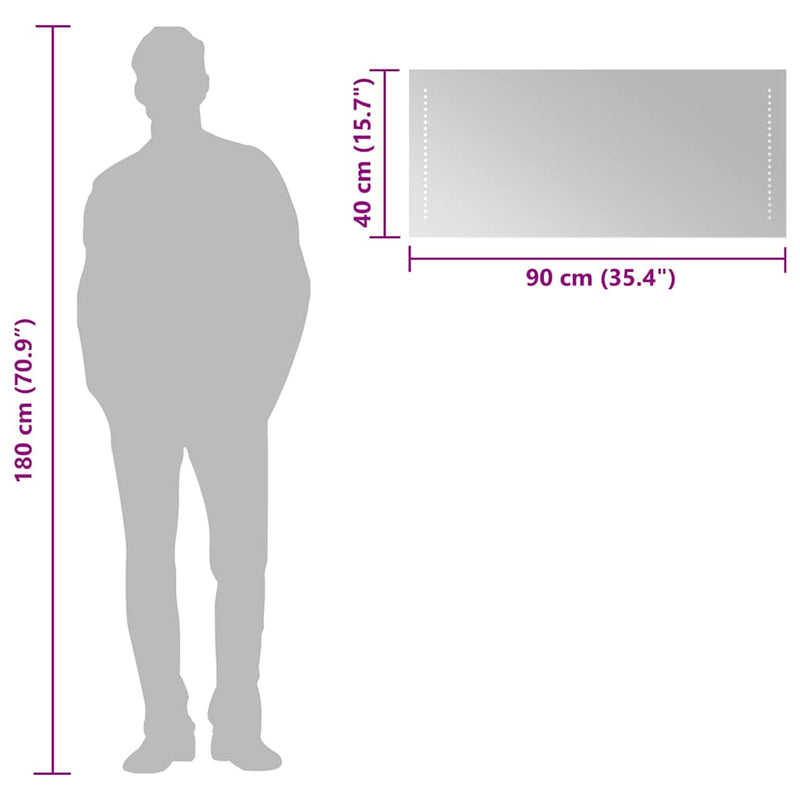 vidaXL LED-es fürdőszobatükör 90x40 cm