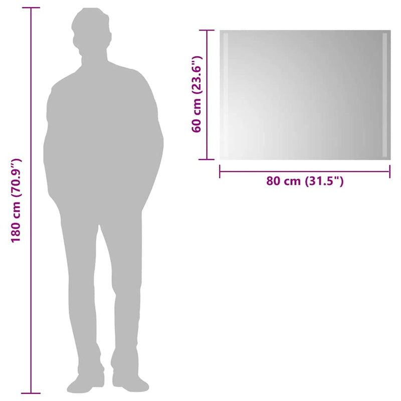 vidaXL LED-es fürdőszobatükör 80x60 cm