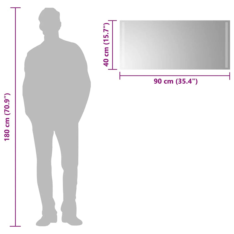 vidaXL LED-es fürdőszobatükör 90x40 cm