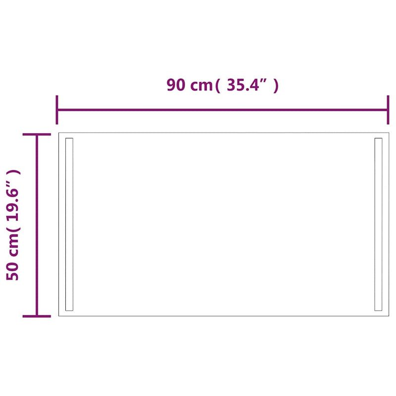 vidaXL LED-es fürdőszobatükör 90x50 cm