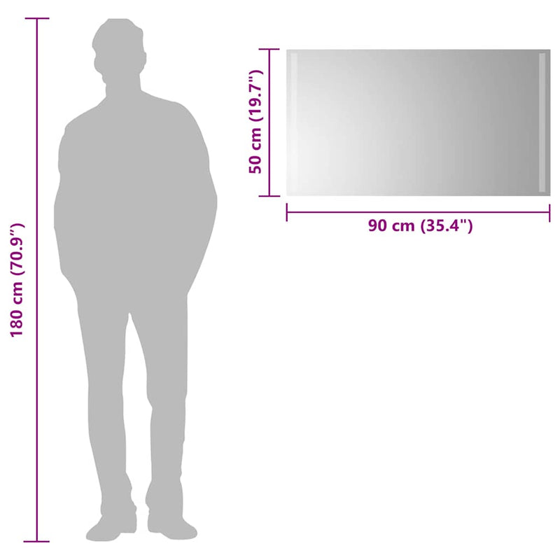 vidaXL LED-es fürdőszobatükör 90x50 cm