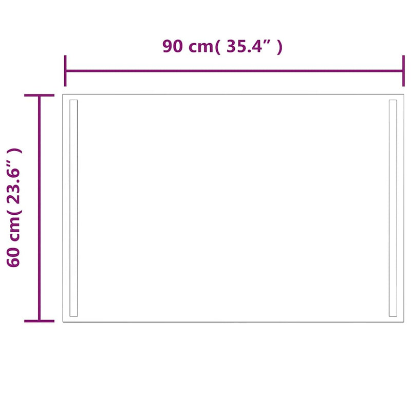 vidaXL LED-es fürdőszobatükör 90x60 cm
