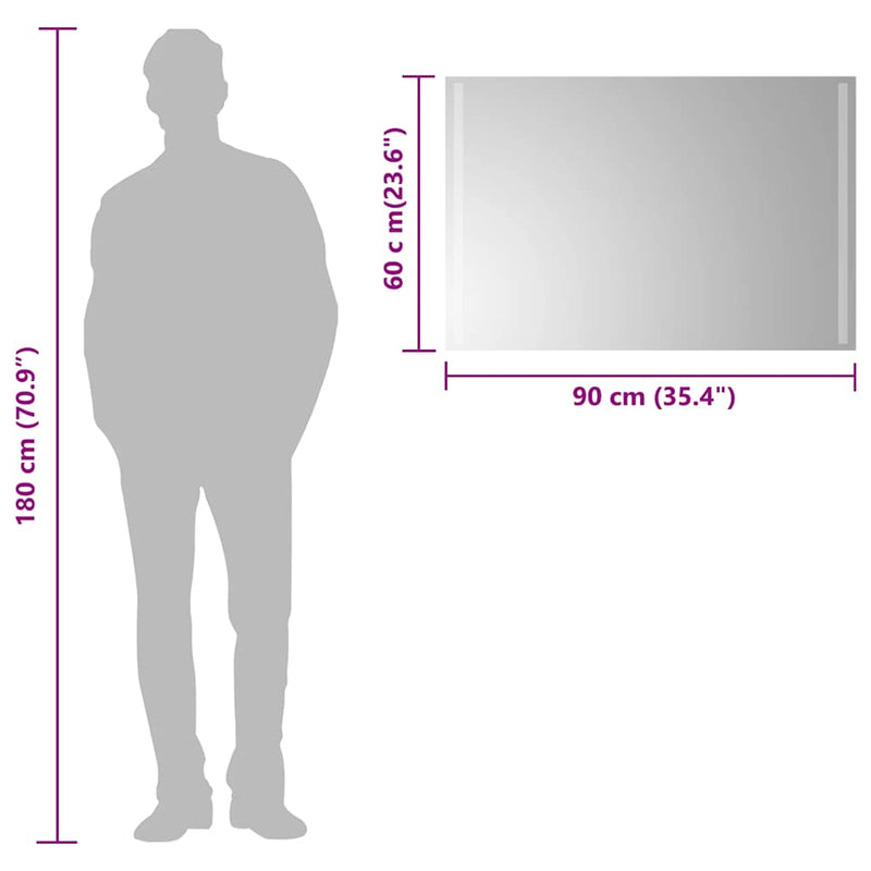 vidaXL LED-es fürdőszobatükör 90x60 cm
