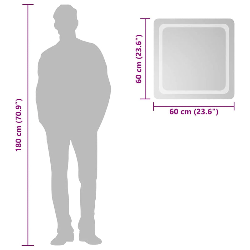 vidaXL LED-es fürdőszobatükör 60x60 cm