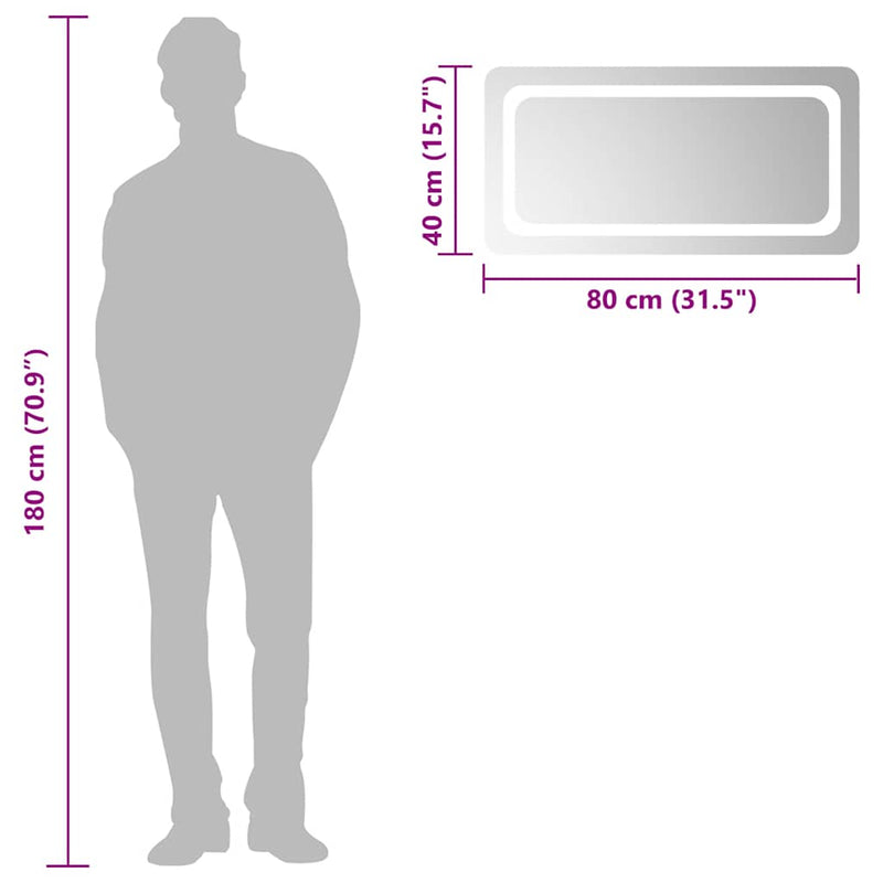 vidaXL LED-es fürdőszobatükör 80 x 40 cm