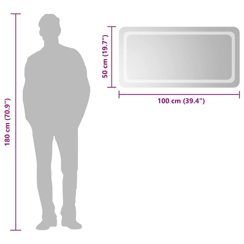 vidaXL LED-es fürdőszobatükör 100x50 cm