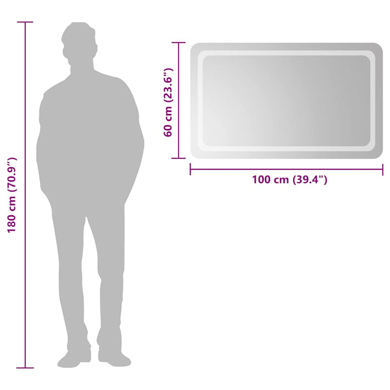 vidaXL LED-es fürdőszobatükör 100x60 cm