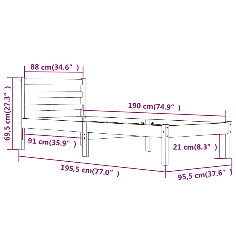 vidaXL fehér tömör fenyőfa ágykeret 90 x 190 cm (Single)