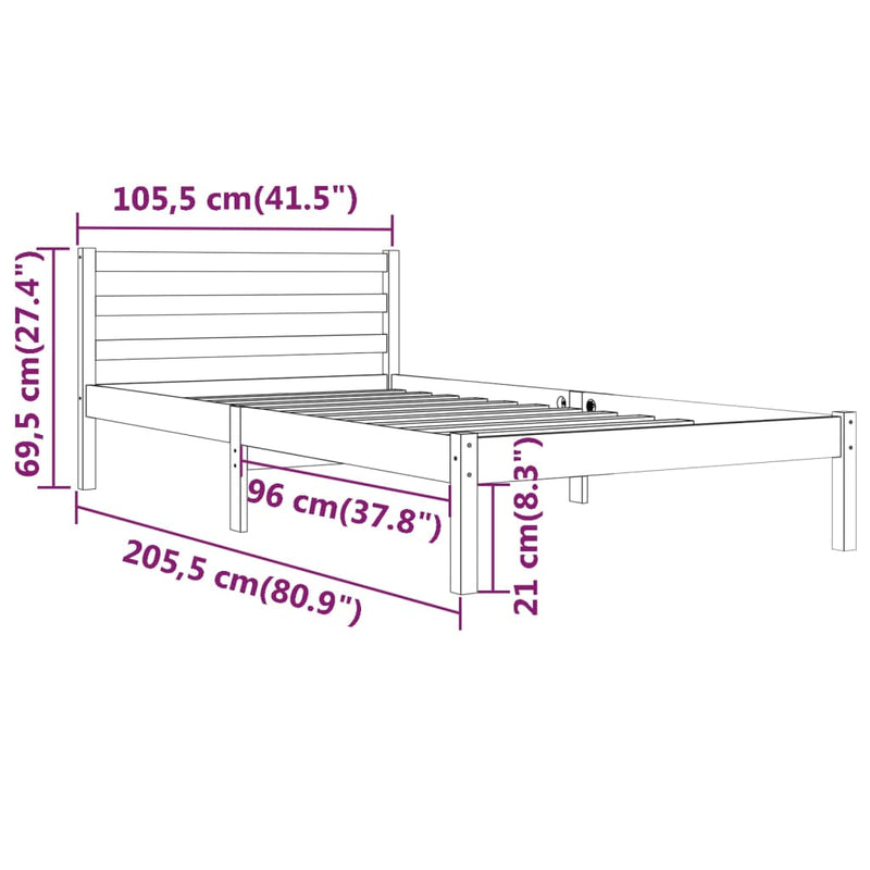 vidaXL fehér tömör fenyőfa ágykeret 100 x 200 cm