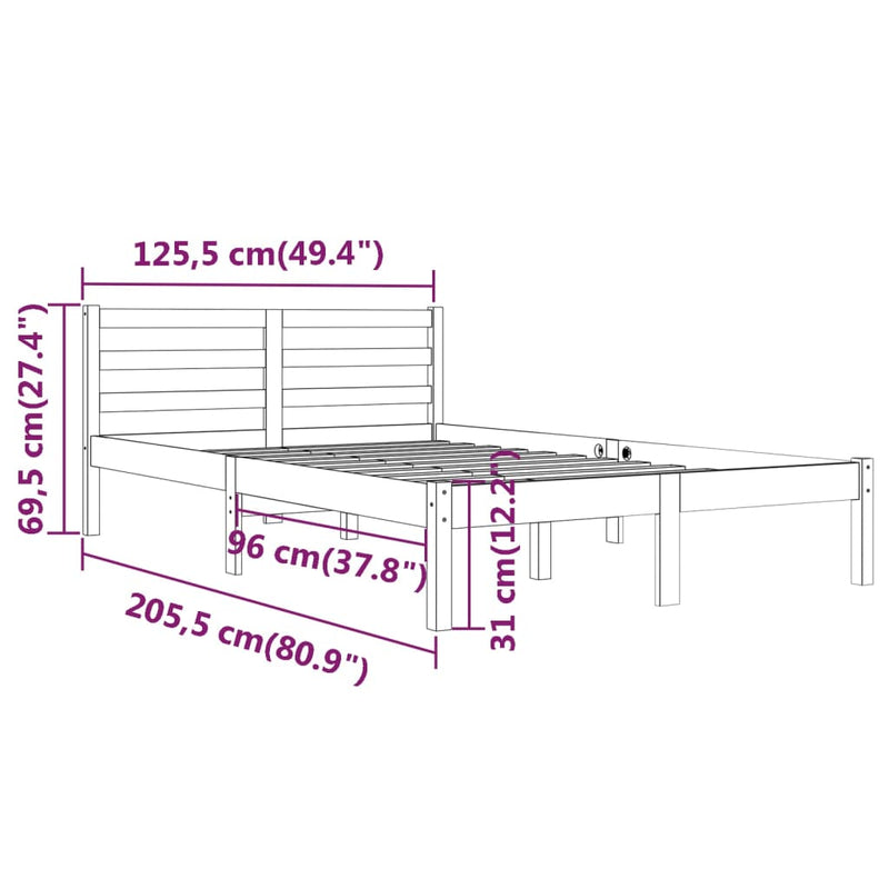 vidaXL fehér tömör fenyőfa ágykeret 120 x 200 cm