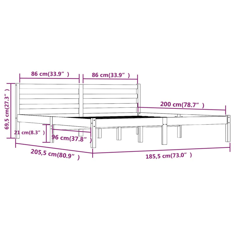 vidaXL Super King tömör fenyőfa ágykeret 180 x 200 cm