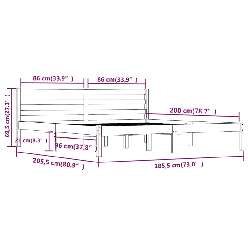 vidaXL fehér tömör fenyőfa ágykeret 180 x 200 cm (Super King)