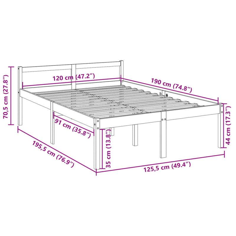 vidaXL Small Double tömör fenyőfa ágy időseknek 120 x 190 cm