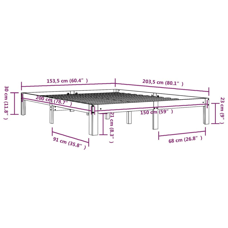 vidaXL King Size tömör fa ágykeret 150 x 200 cm