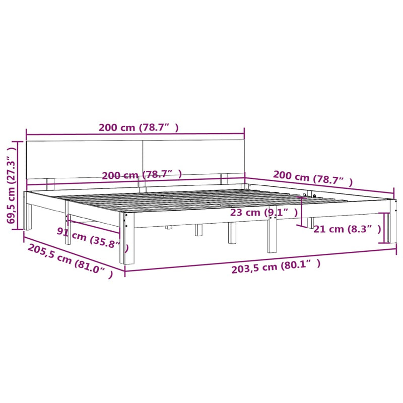 vidaXL tömör fenyőfa ágykeret 200 x 200 cm