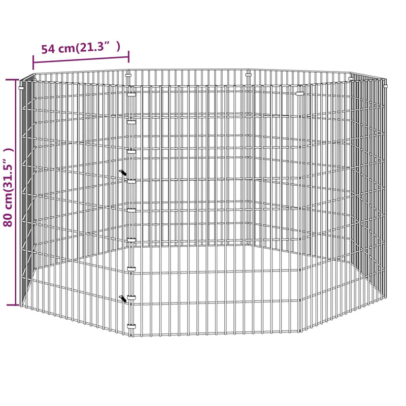 vidaXL 8 paneles horganyzott vas szabadon álló állatketrec 54 x 80 cm