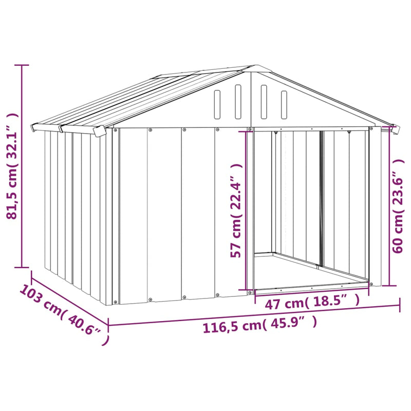 vidaXL antracit horganyzott acél kutyaház 116,5x103x81,5 cm