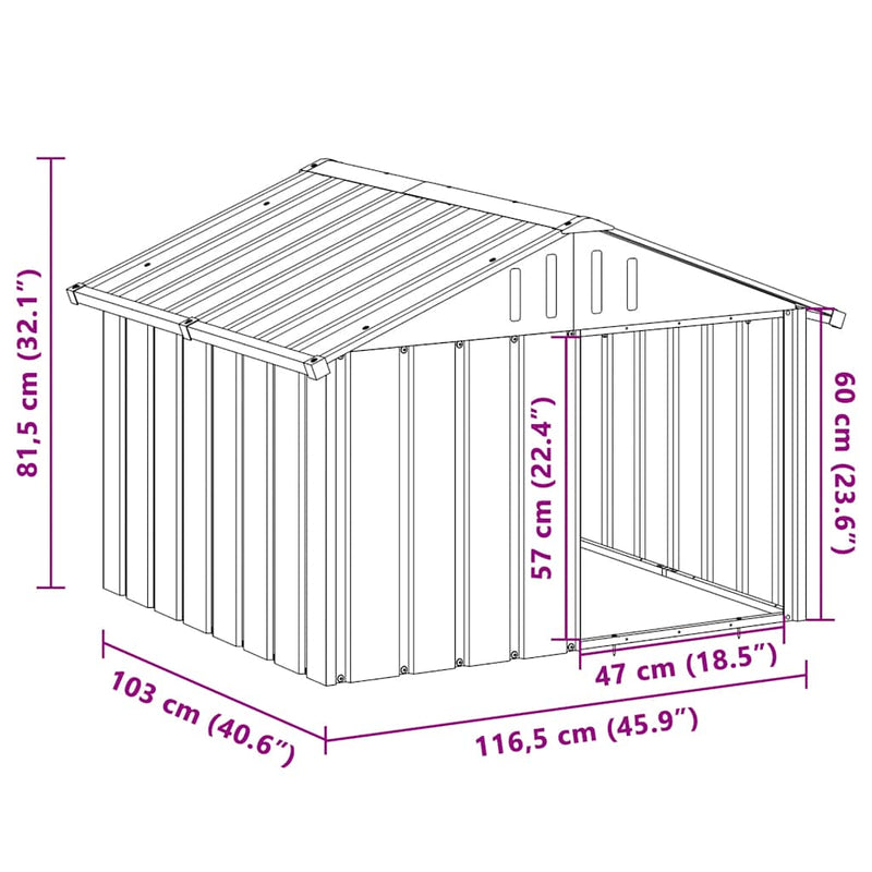 vidaXL antracit horganyzott acél kutyaház 116,5x103x81,5 cm