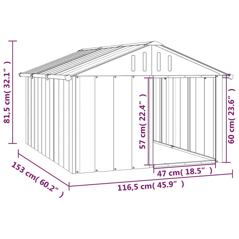 vidaXL antracit horganyzott acél kutyaház 116,5x153x81,5 cm