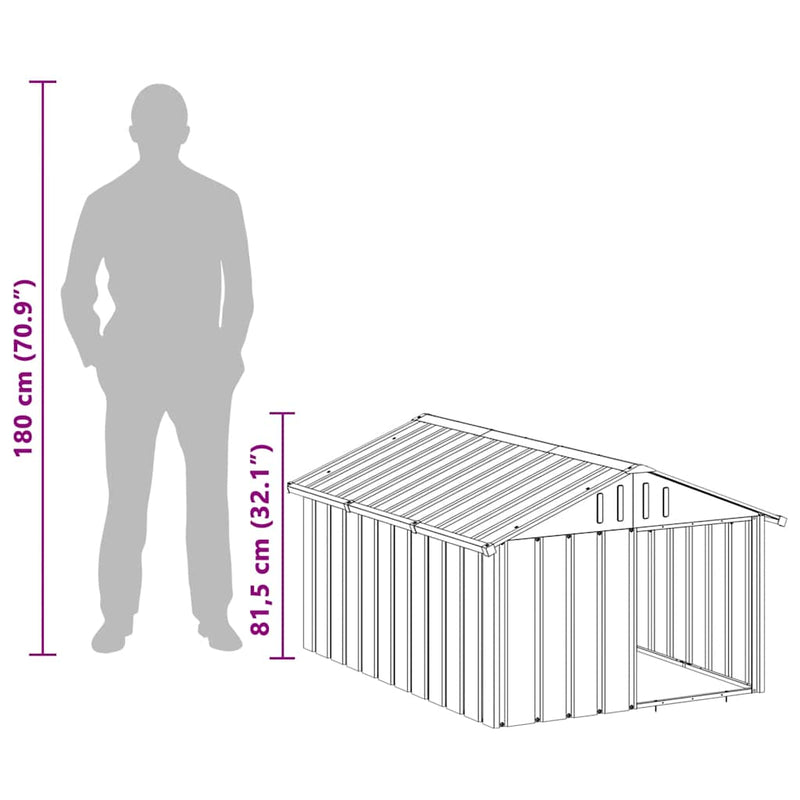 vidaXL szürke horganyzott acél kutyaház 116,5x153x81,5 cm