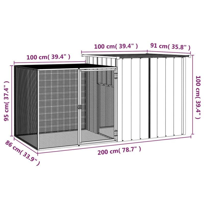 vidaXL antracitszürke horganyzott acél csirkeketrec 200x91x100 cm