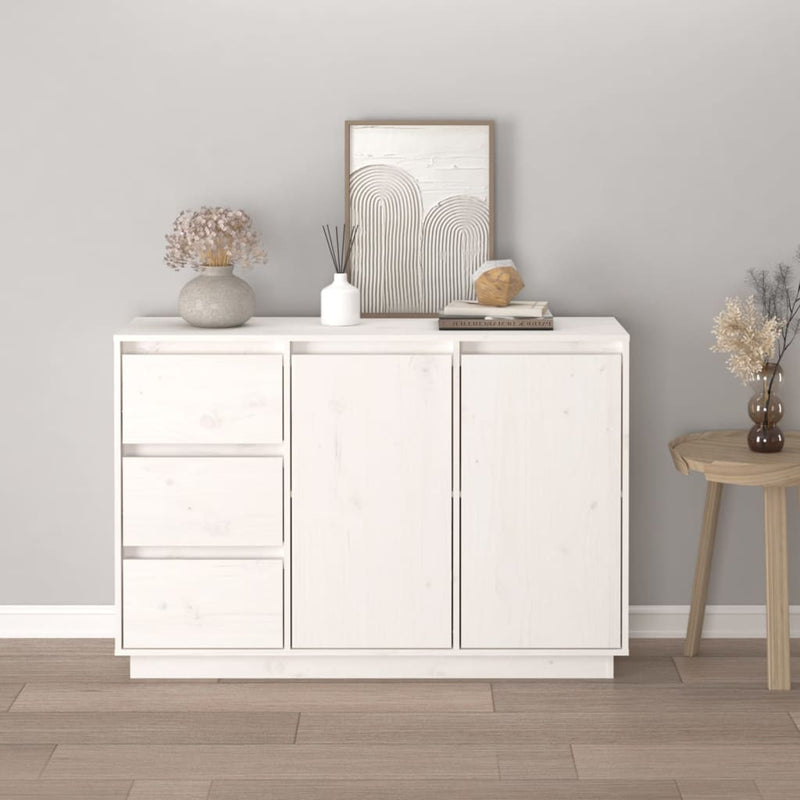 vidaXL fehér tömör fenyőfa tálalószekrény 111 x 34 x 75 cm