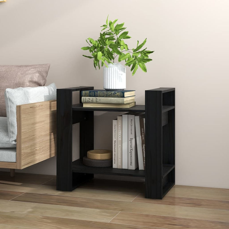 vidaXL fekete tömör fenyőfa könyvszekrény/térelválasztó 60x35x57 cm
