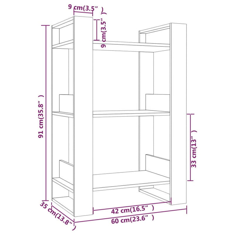 vidaXL szürke tömör fenyőfa könyvszekrény/térelválasztó 60x35x91 cm