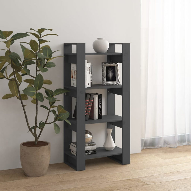 vidaXL szürke tömör fa könyvszekrény/térelválasztó 60 x 35 x 125 cm