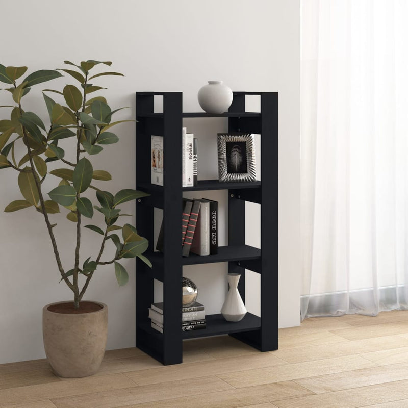 vidaXL fekete tömör fa könyvszekrény/térelválasztó 60 x 35 x 125 cm