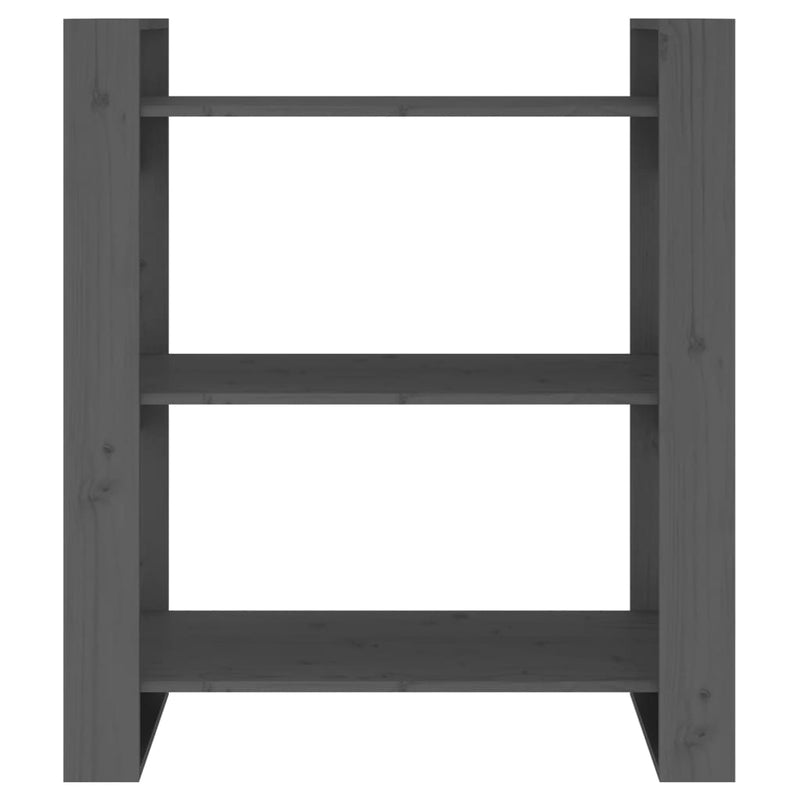 vidaXL szürke tömör fenyőfa könyvszekrény/térelválasztó 80x35x91 cm
